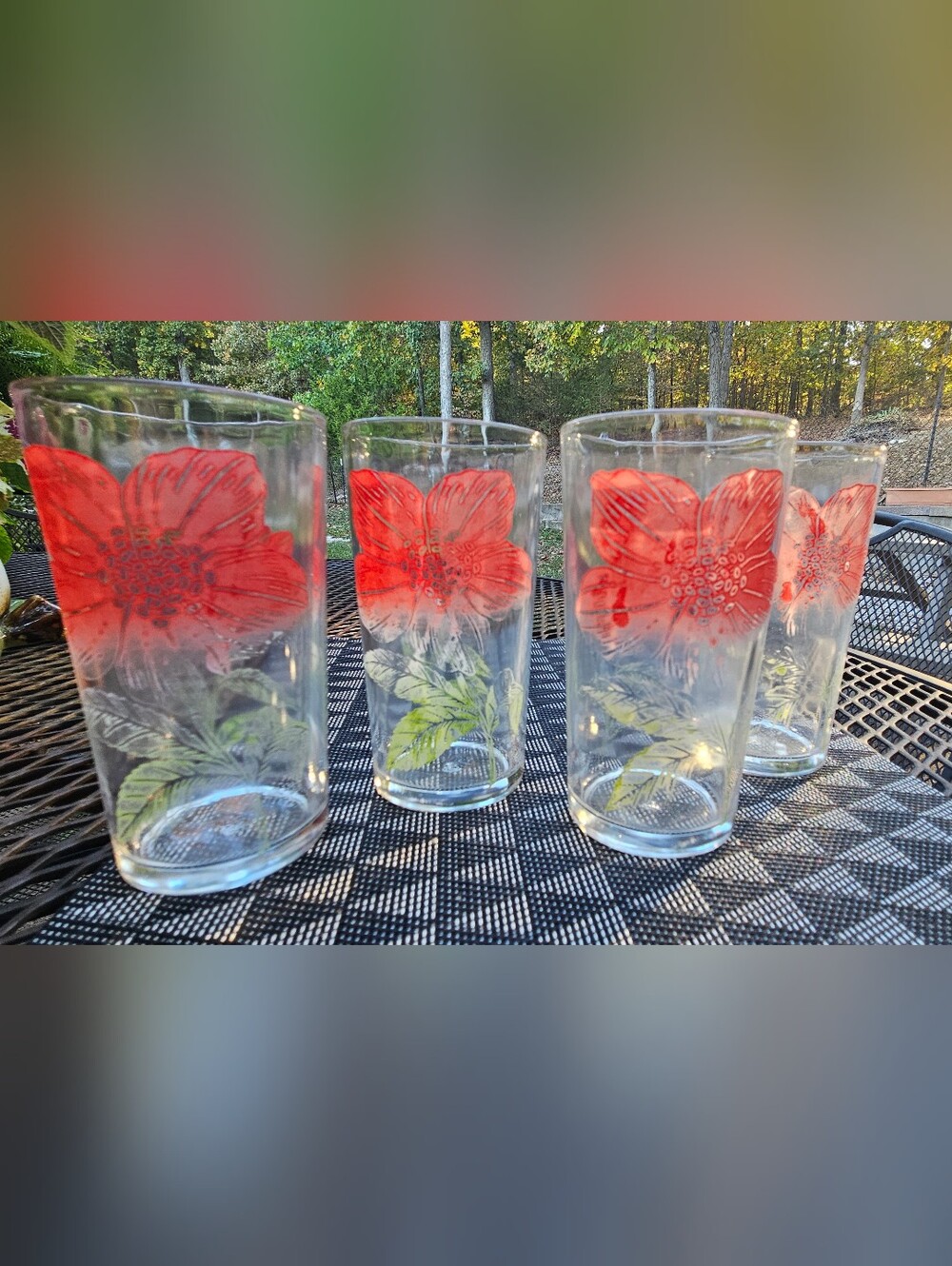 Federal Glass Co Set of 4 Juice Glasses Lilly Pad Design